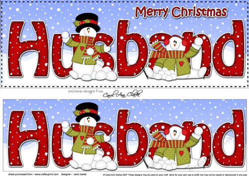 Large DL Merry Christmas HUSBAND 3D decoupage with Snowman Rio