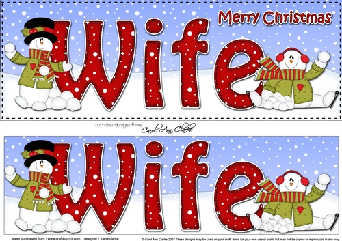 Large DL Merry Christmas WIFE 3D decoupage with Snowman Rio