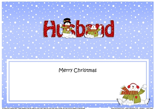 Large DL Merry Christmas HUSBAND insert with Snowman Rio