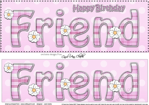 Large DL Happy Birthday FRIEND 3D decoupage with tartan