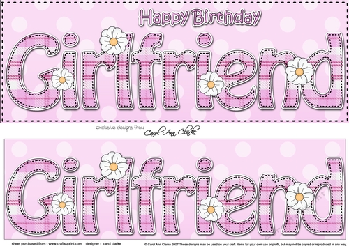 Large DL Happy Birthday GIRLFRIEND 3D decoupage with tartan