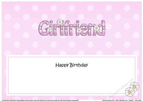Large DL Happy Birthday GIRLFRIEND insert with tartan