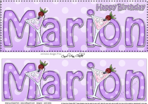Large DL Happy Birthday MARION 3D decoupage