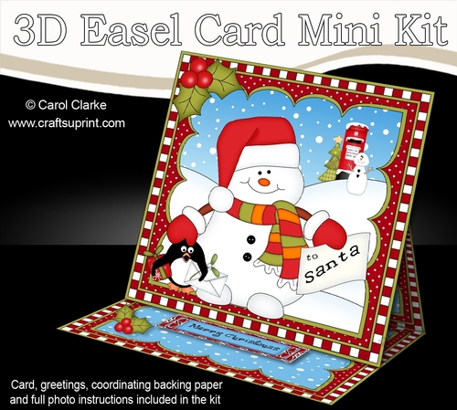 3D Easel Card Mini Kit - Christmas Snowman Oli has a Letter for Santa