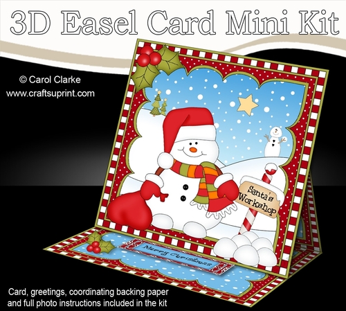 3D Easel Card Mini Kit - Christmas Snowman Oli has a Sack of Presents