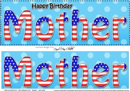 Large DL Happy Birthday MOTHER 3D decoupage USA Stars & Stripes