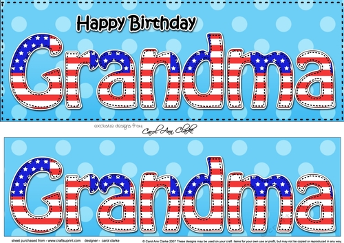 Large DL Happy Birthday GRANDMA 3D decoupage USA Stars & Stripes