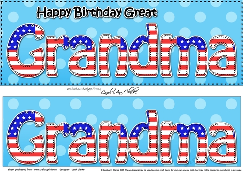 Large DL Happy Birthday GREAT GRANDMA 3D decoupage USA Stars & Stripes