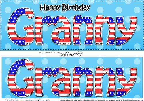 Large DL Happy Birthday GRANNY 3D decoupage USA Stars & Stripes