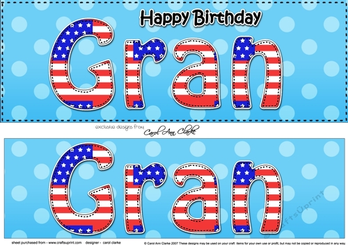Large DL Happy Birthday GRAN 3D decoupage USA Stars & Stripes