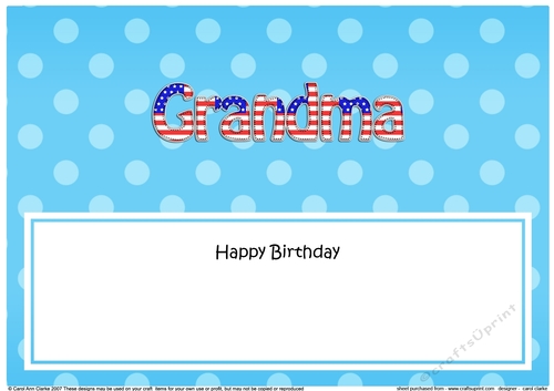 Large DL Happy Birthday GRANDMA insert USA Stars & Stripes