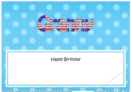 Large DL Happy Birthday GRANNY insert USA Stars & Stripes