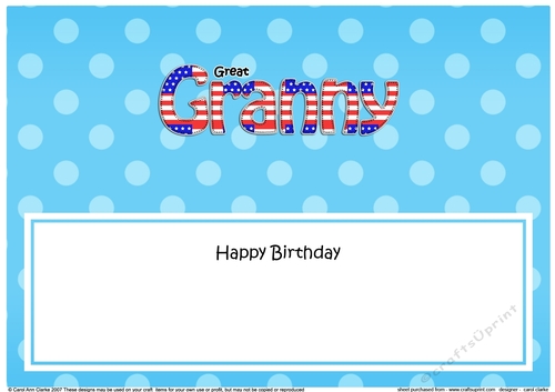 Large DL Happy Birthday GREAT GRANNY insert USA Stars & Stripes
