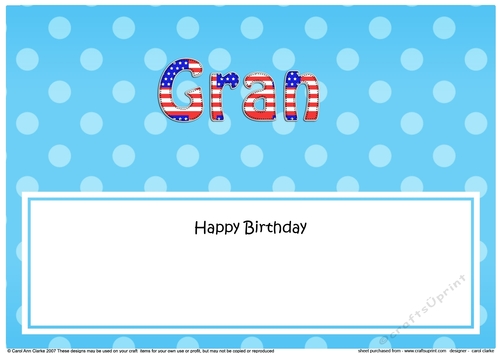 Large DL Happy Birthday GRAN insert USA Stars & Stripes