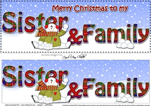 Large DL Merry Christmas to my SISTER & FAMILY 3D decoupage with Snowman Rio 