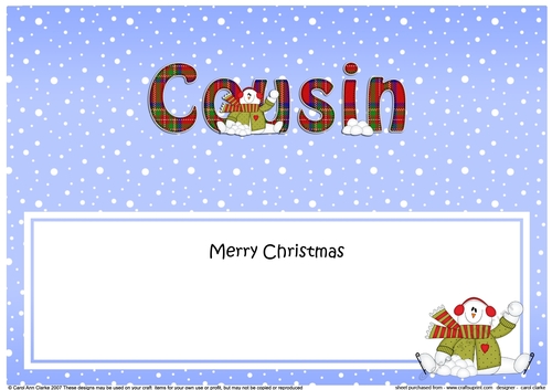 Large DL Merry Christmas COUSIN insert with Snowman Rio