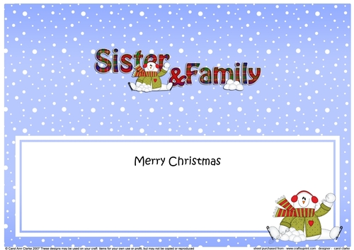 Large DL Merry Christmas to my SISTER & FAMILY insert with Snowman Rio