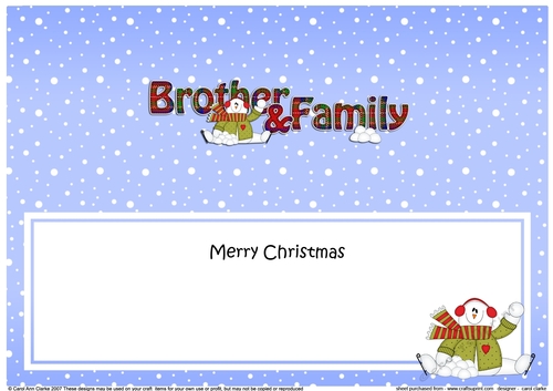 Large DL Merry Christmas to my BROTHER & FAMILY insert with Snowman Rio
