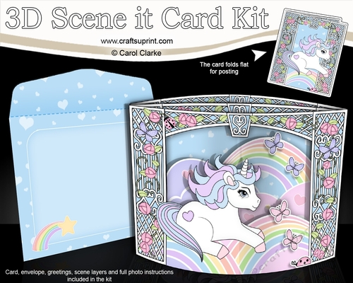 3D Triangle Shadow Box Scene it Card Kit - Cute Little Unicorn Magic