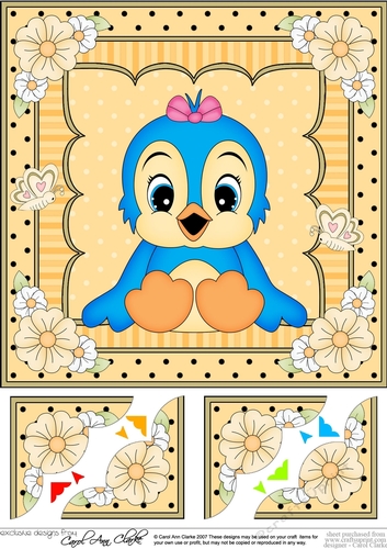 8 x 8 Cute Little Bird Scalloped Corner Topper  