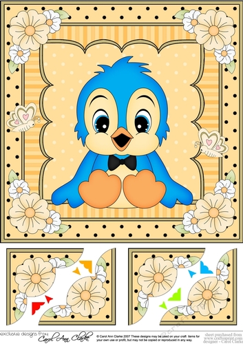 8 x 8 Cute Little Bird Scalloped Corner Topper  