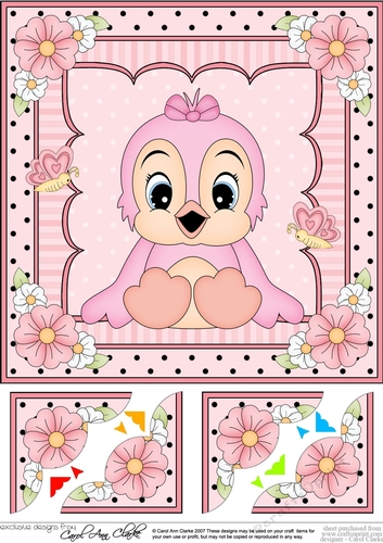 8 x 8 Cute Little Bird Scalloped Corner Topper  