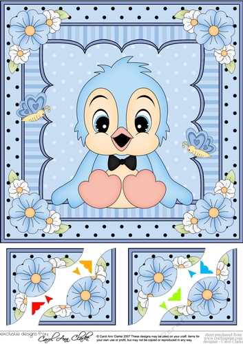 8 x 8 Cute Little Bird Scalloped Corner Topper  