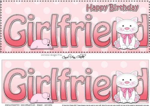 Large DL Happy Birthday GIRLFRIEND 3D decoupage with Cute Cat