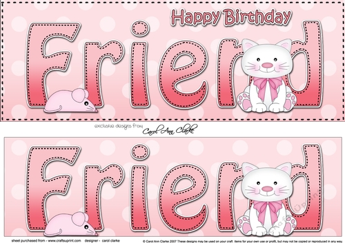 Large DL Happy Birthday FRIEND 3D decoupage with Cute Cat