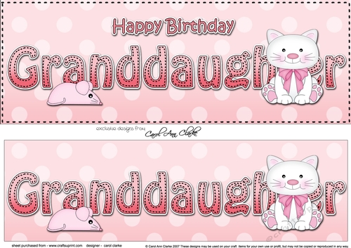 Large DL Happy Birthday GRANDDAUGHTER 3D decoupage with Cute Cat