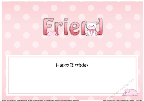 Large DL Happy Birthday FRIEND insert with Cute Cat