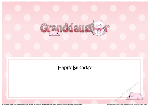 Large DL Happy Birthday GRANDDAUGHTER insert with Cute Cat