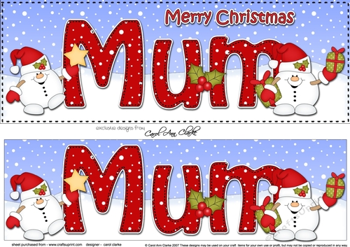 Large DL Merry Christmas MUM 3D decoupage with Snowball Sam 