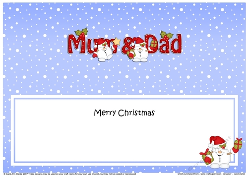 Large DL Merry Christmas MUM & DAD insert with Snowball Sam