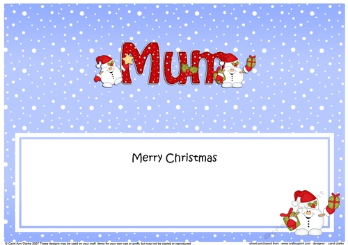 Large DL Merry Christmas MUM insert with Snowball Sam
