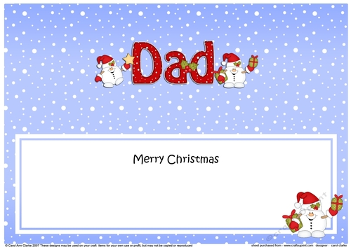 Large DL Merry Christmas DAD insert with Snowball Sam