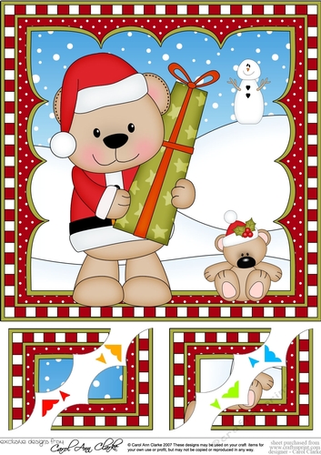Christmas 8 x 8 Scalloped Corner Topper - Livvy Bear has an Xmas Present 