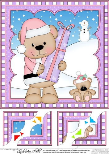 Christmas 8 x 8 Scalloped Corner Topper - Livvy Bear has an Xmas Present 