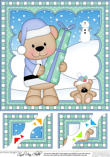 Christmas 8 x 8 Scalloped Corner Topper - Livvy Bear has an Xmas Present 