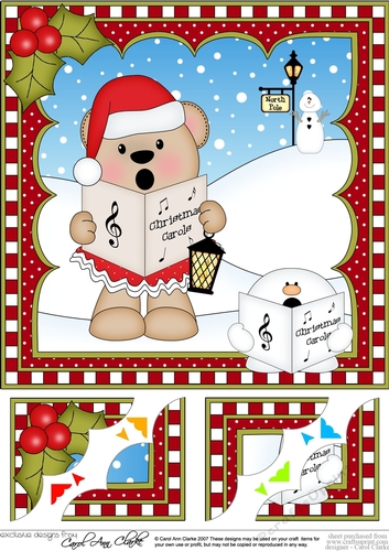 Christmas 8 x 8 Scalloped Corner Topper - Livvy Bear is Carol Singing