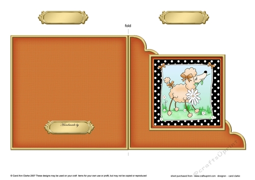 Cute Poodle has a Flower - Cut and Fold Corner Card 
