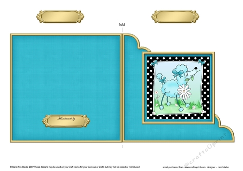 Cute Poodle has a Flower - Cut and Fold Corner Card 