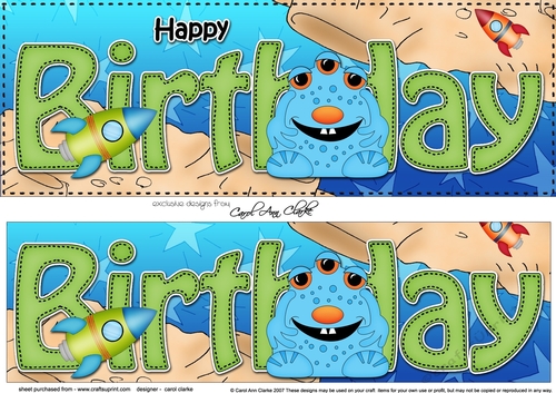 Large DL HAPPY BIRTHDAY 3D decoupage with Alien