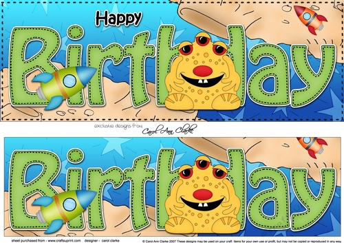 Large DL HAPPY BIRTHDAY 3D decoupage with Alien