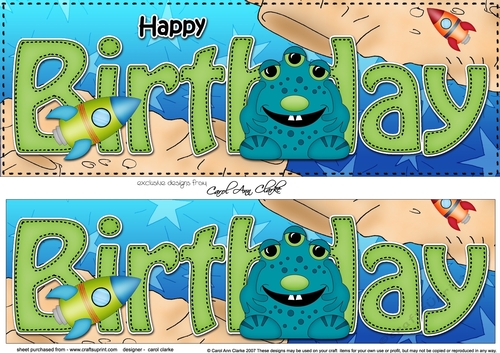 Large DL HAPPY BIRTHDAY 3D decoupage with Alien