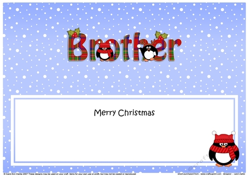 Large DL Merry Christmas BROTHER insert with Tartan Penguins