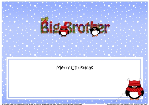 Large DL Merry Christmas BIG BROTHER insert with Tartan Penguins