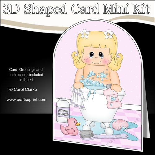 3D Shaped Card Kit - Bathtub Buddies - Cute Toddler Girl