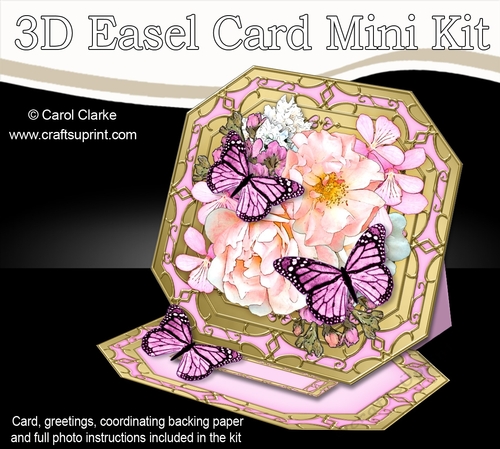  3D Easel Card Mini Kit - Butterfly & Flowers on Octagonal Gold Frame