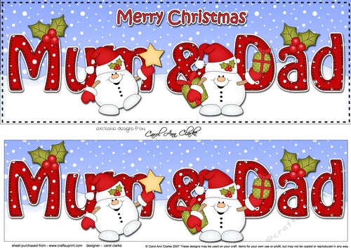 Large DL Merry Christmas MUM & DAD 3D decoupage with Snowball Sam 
